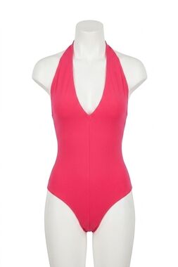 NEW COMMANDO ballet deep plunge halter bodysuit in watermelon